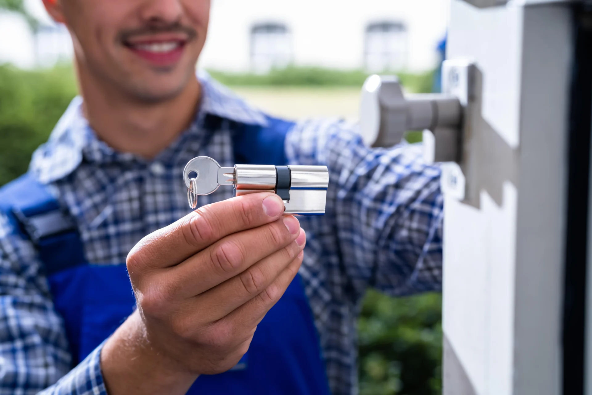 a man fixing a door lock